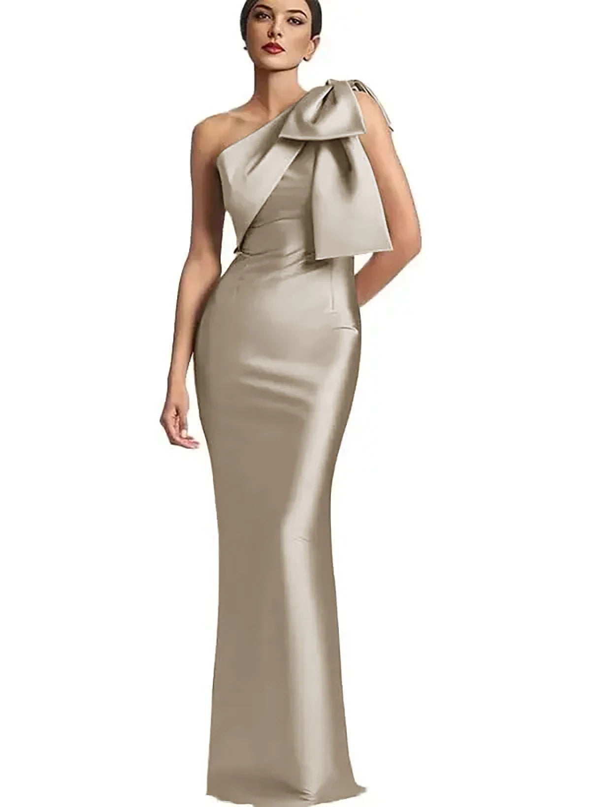 One Shoulder Elegant Satin Prom Dress for Women Mermaid Cocktail Dresses Long Bodycon Formal Evening Gowns with Back Slit
