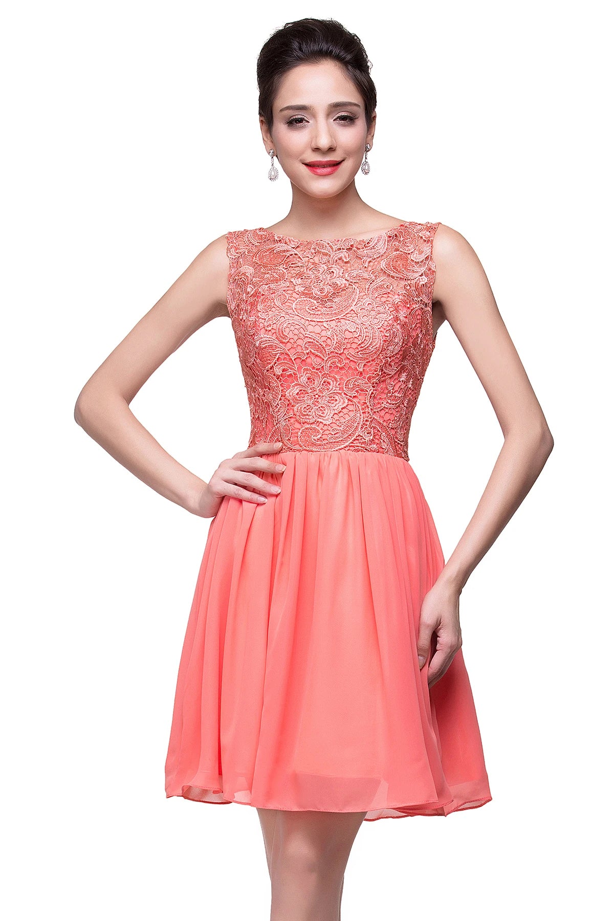 Elegant Lace Mini Cocktail Dresses For women 2023 Sexy A-line Girl Knee-Length Chiffon Evening Party Prom Gwons Robe De Soiree