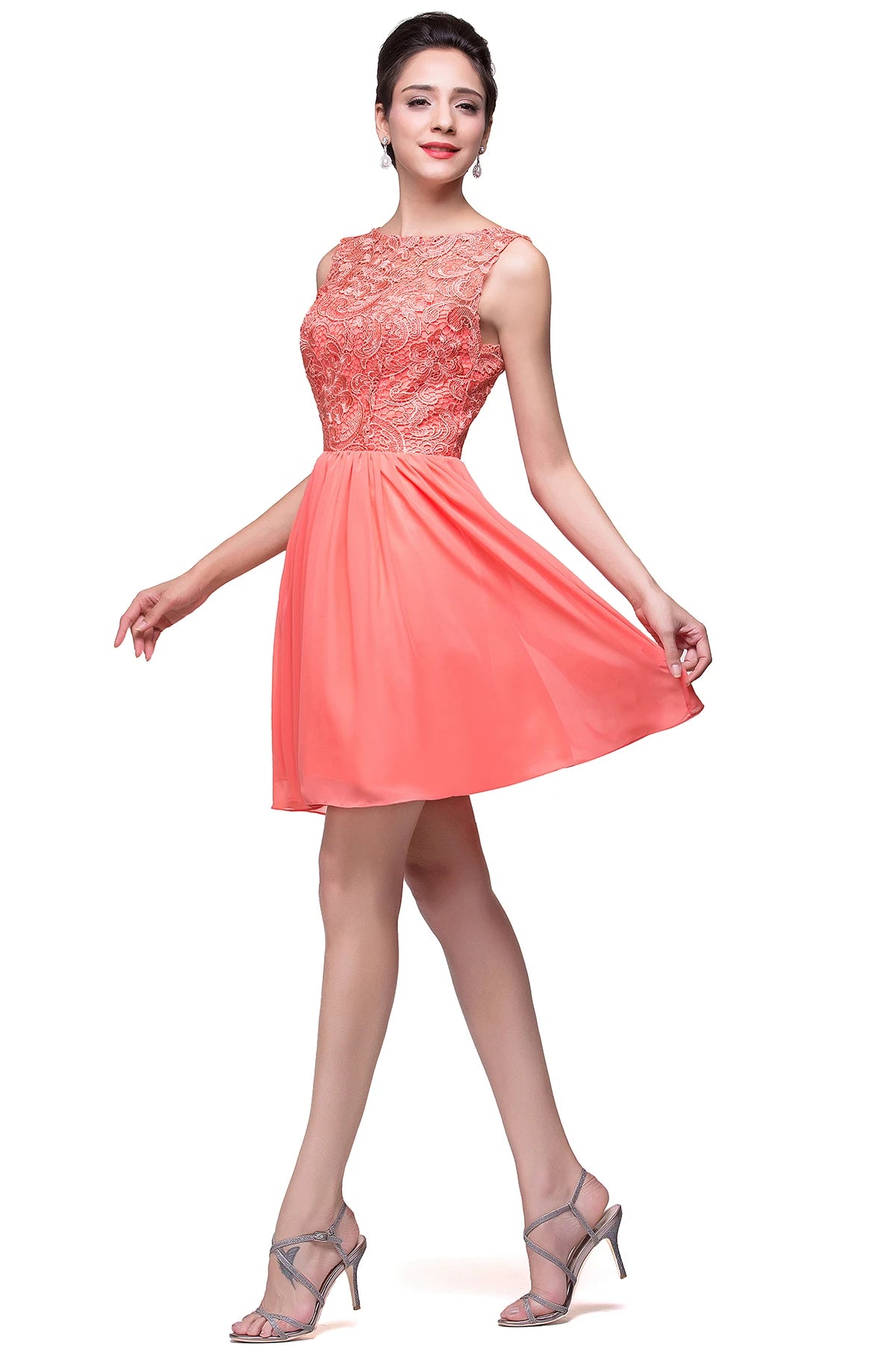 Elegant Lace Mini Cocktail Dresses For women 2023 Sexy A-line Girl Knee-Length Chiffon Evening Party Prom Gwons Robe De Soiree