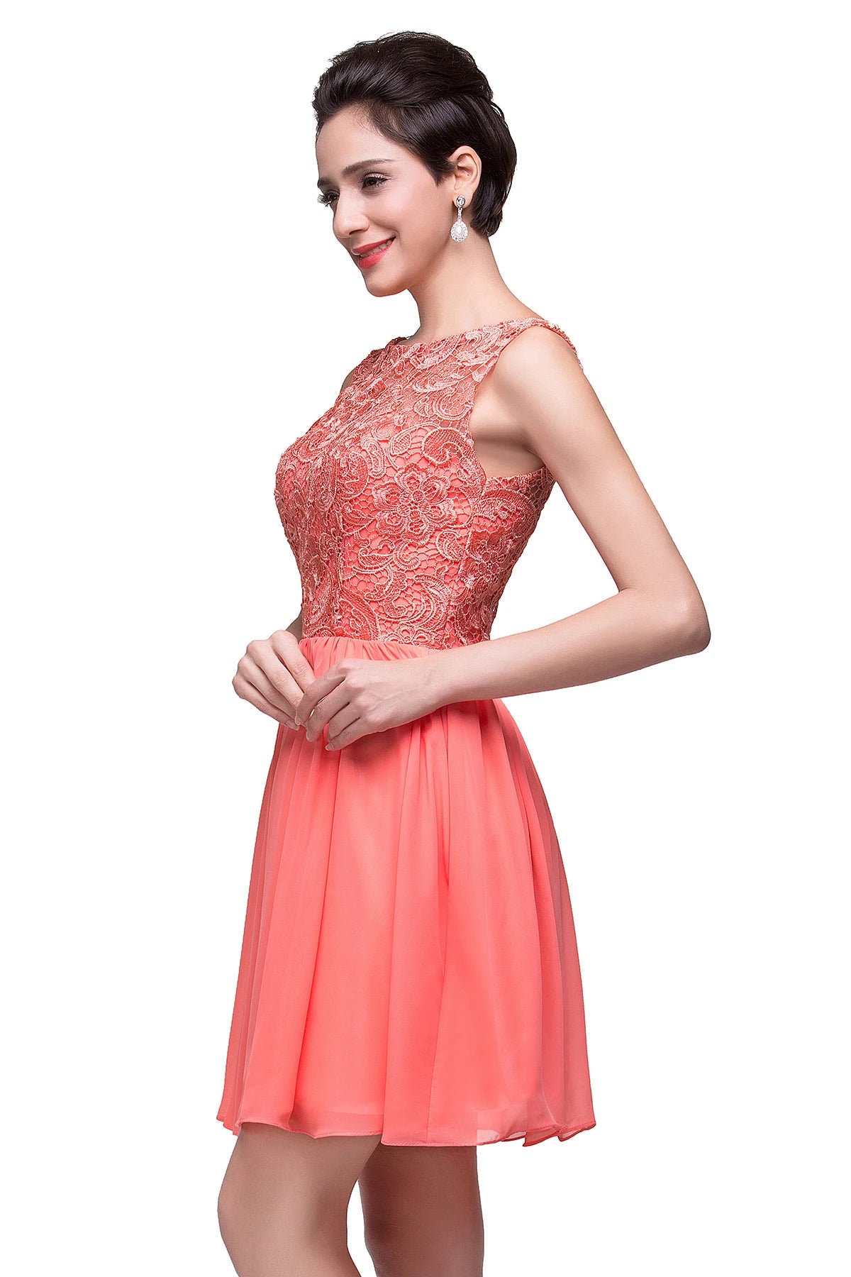 Elegant Lace Mini Cocktail Dresses For women 2023 Sexy A-line Girl Knee-Length Chiffon Evening Party Prom Gwons Robe De Soiree