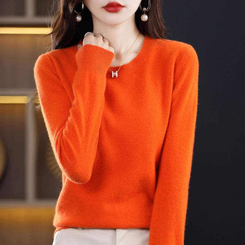 Autumn and winter new cashmere sweater 100% pure wool ladies O-neck knit pullover fashion loose warm bottoming shirt top