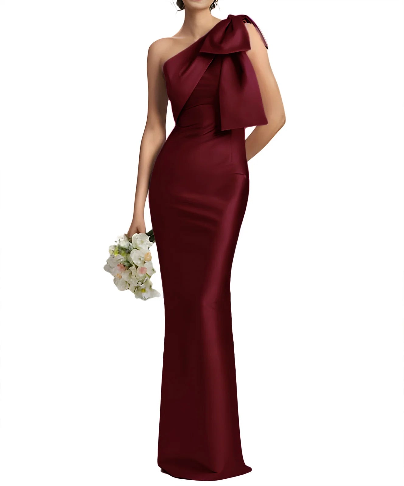 One Shoulder Elegant Satin Prom Dress for Women Mermaid Cocktail Dresses Long Bodycon Formal Evening Gowns with Back Slit