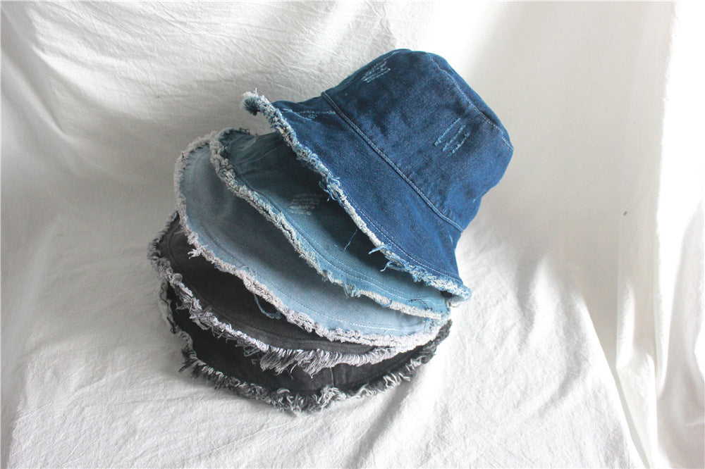 Summer Sunshade Raw Edge Denim Bucket Hat Women