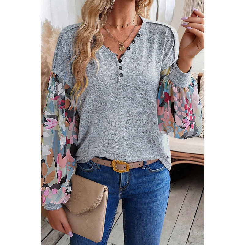 Casual Style Lantern Sleeve Stitching Long Sleeve