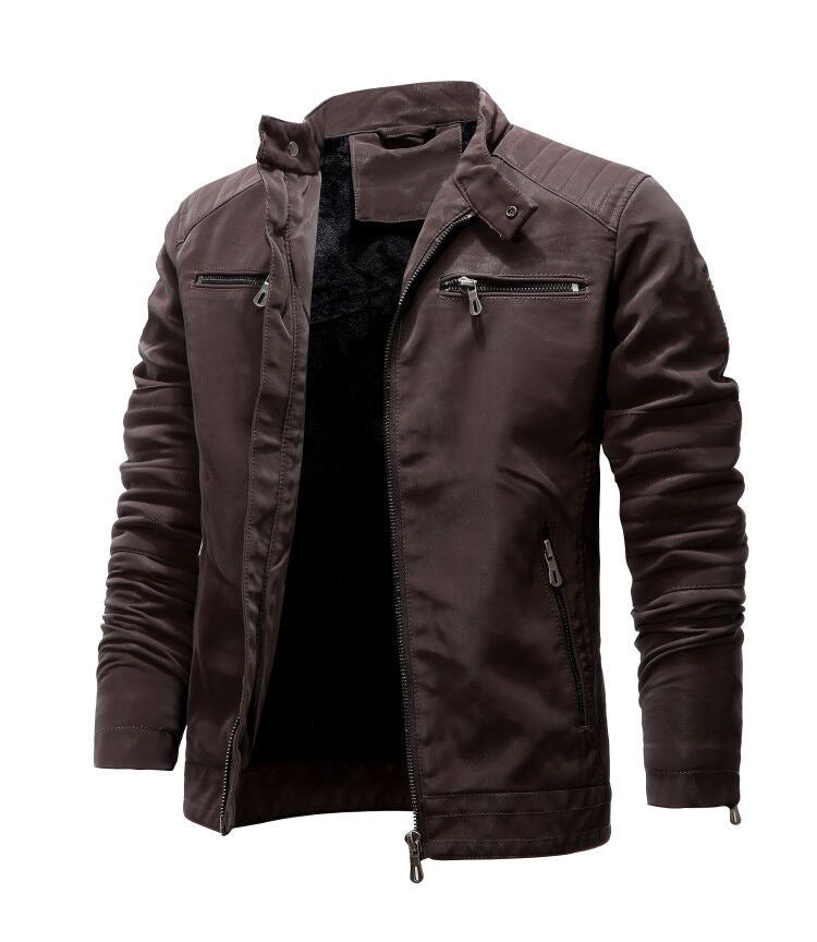 Men's Autumn And Winter Fleece Leather Jacket