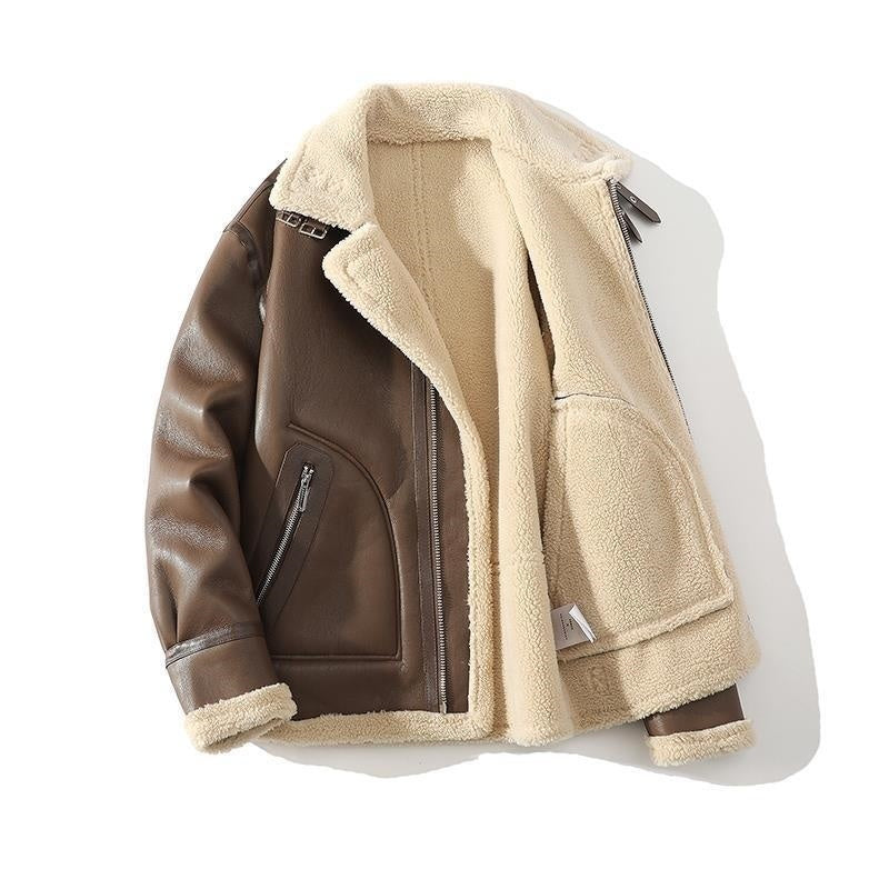 Fur Integrated Suede Jacket Male Velvet Padded Thickened Top