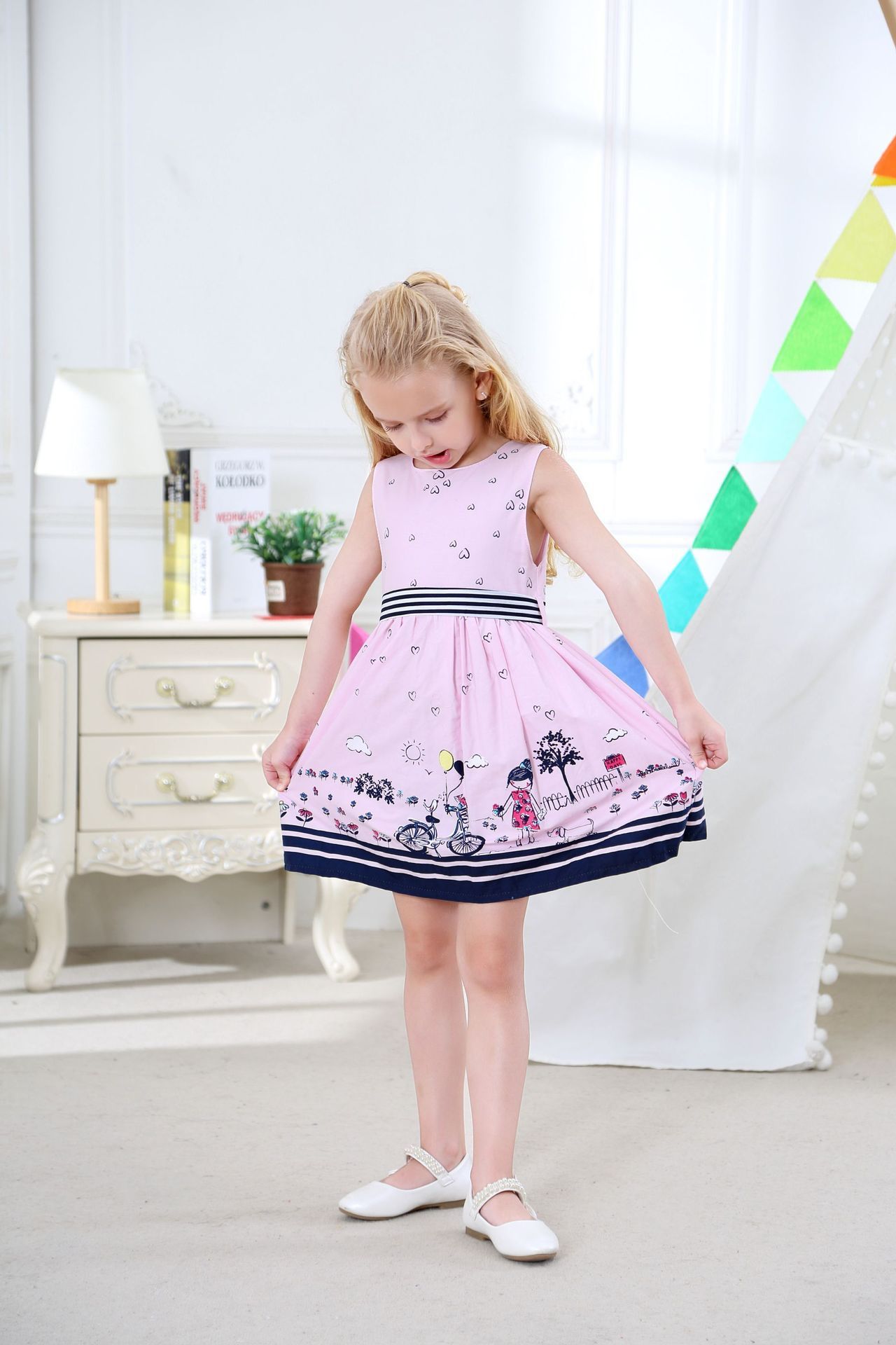Girls Princess Dress With Printed Vest