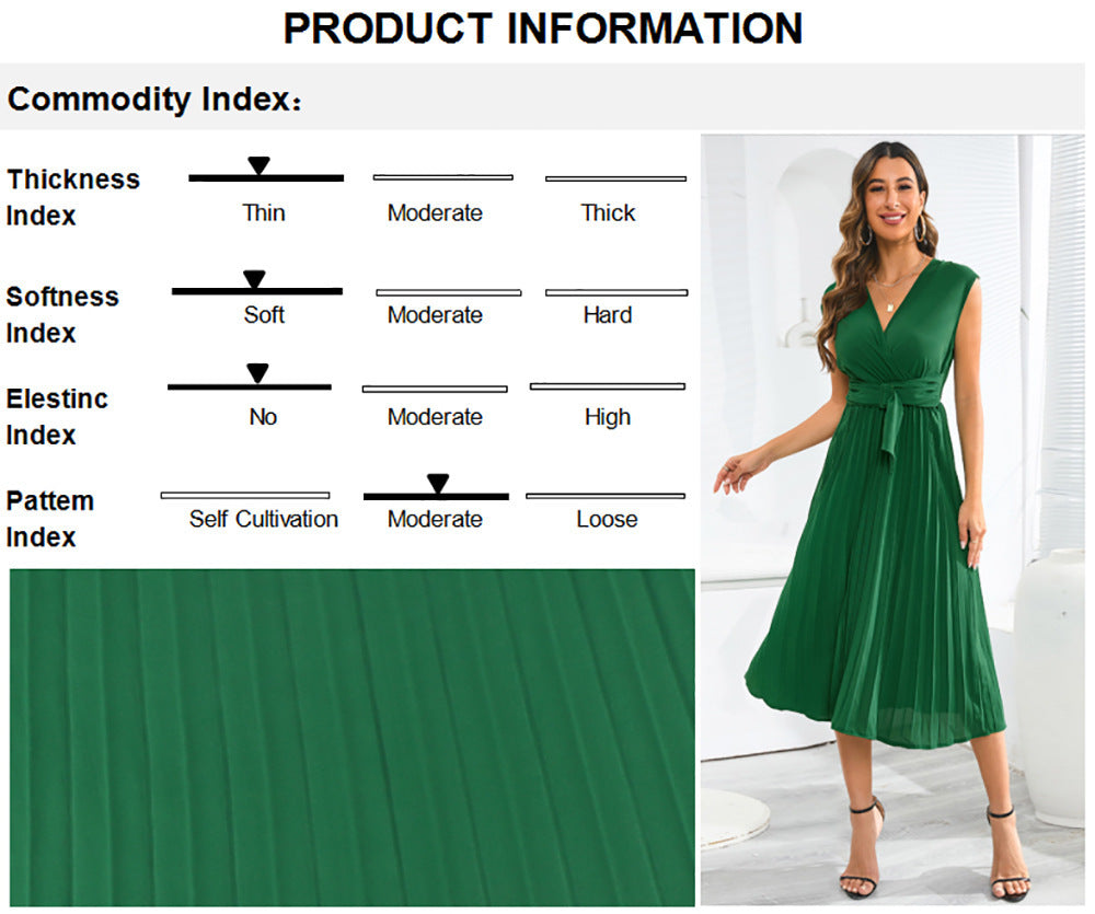 Summer Sleeveless V-neck Lace-up Dress Fashion Slim-fit Pleated