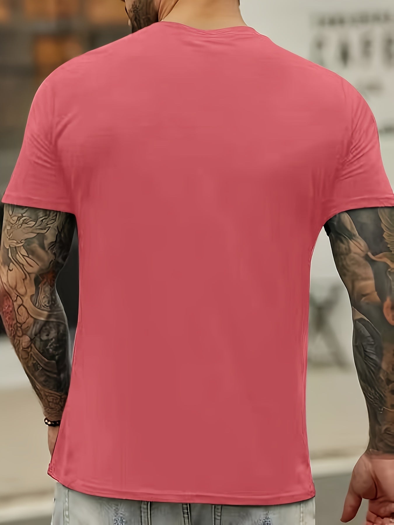 5pcs Solid Men's Casual Short Sleeve Crew Neck T-shirts Set, Summer Outdoor