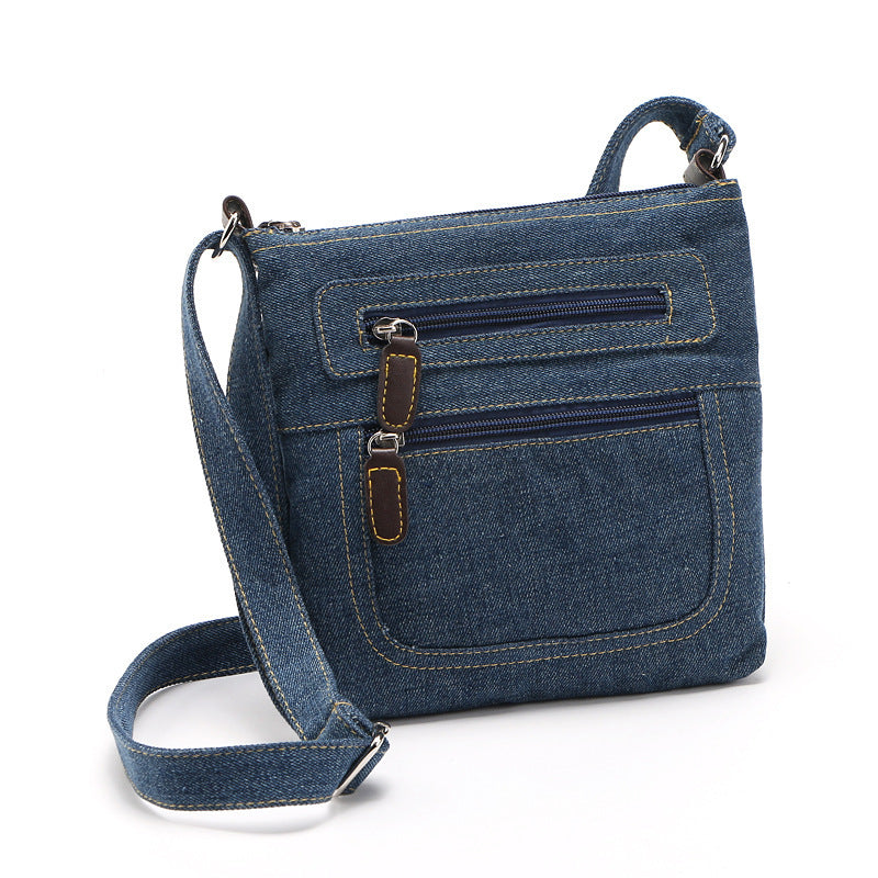 Denim Bag New Casual Women's Bag Solid Color Multi-zipper Multi-pocket