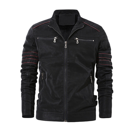 Men's Autumn And Winter Fleece Leather Jacket