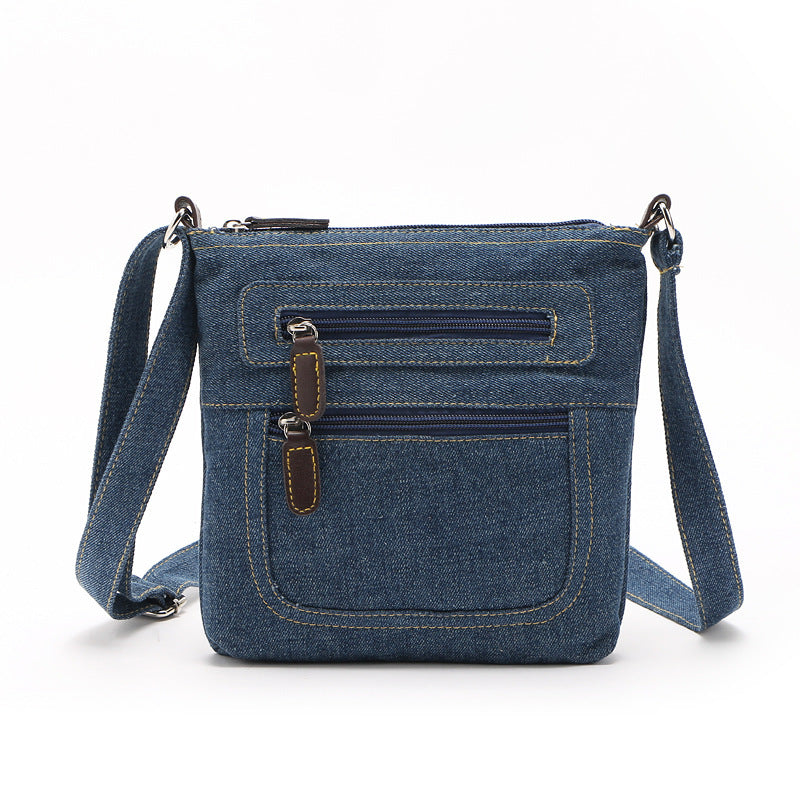 Denim Bag New Casual Women's Bag Solid Color Multi-zipper Multi-pocket