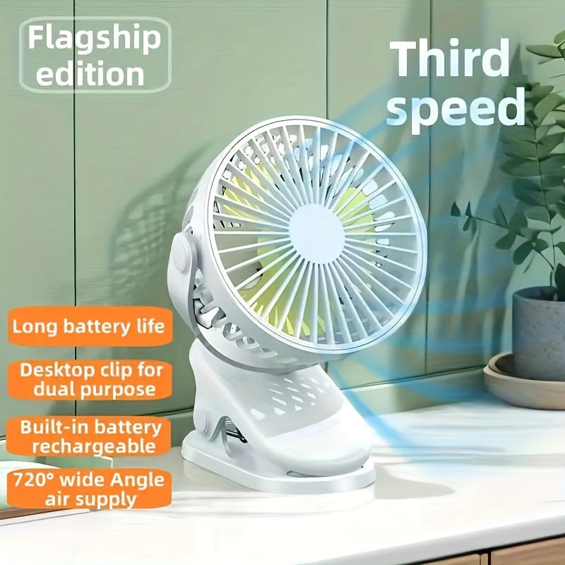 16 Decibels Ultra-Quiet Portable Clip-On Fan With 3 Speeds - Usb Rechargeable, Strong Airflow Desk & Stroller Fan For Office, Dorm, And Outdoor Use