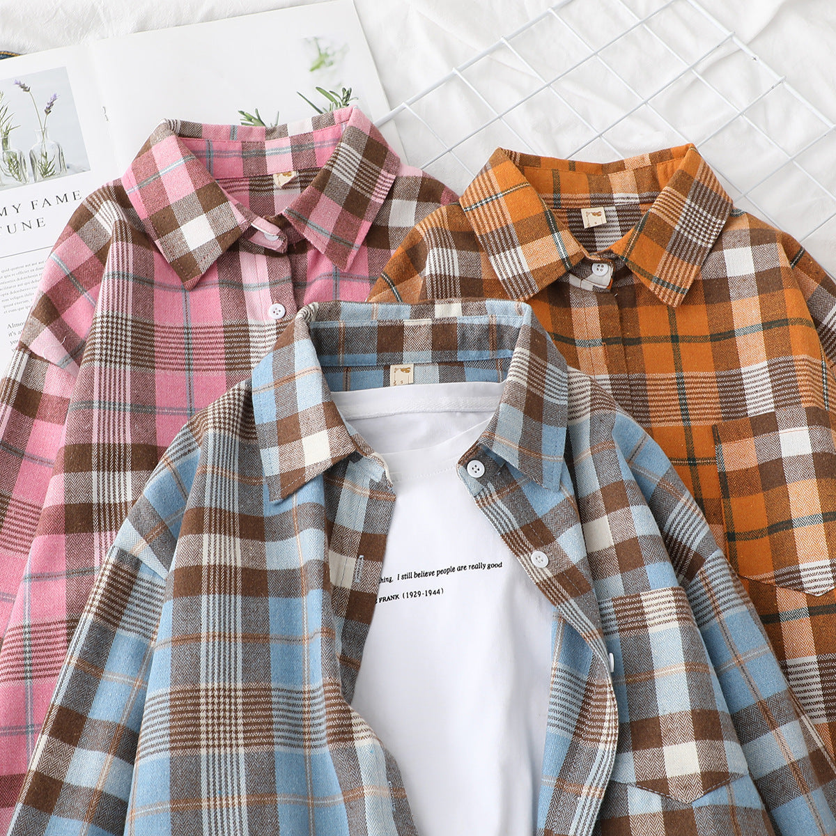 Women's Casual Design Brushed Plaid Shirt