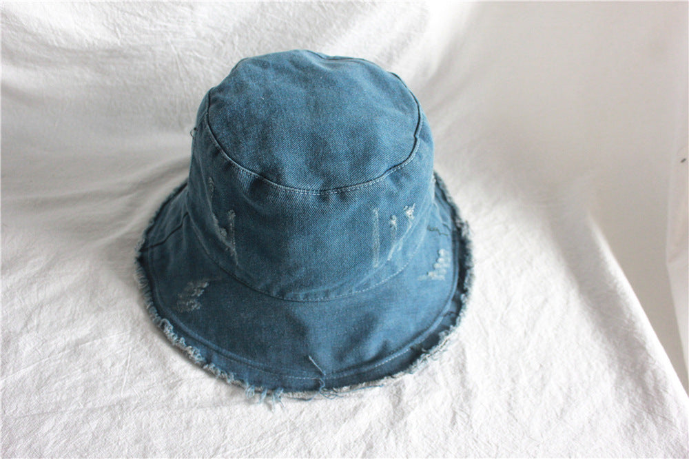 Summer Sunshade Raw Edge Denim Bucket Hat Women