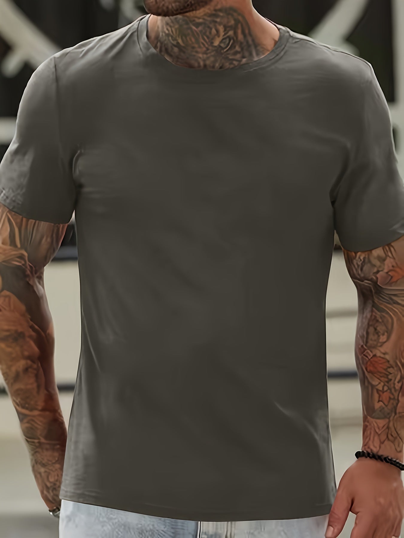 5pcs Solid Men's Casual Short Sleeve Crew Neck T-shirts Set, Summer Outdoor