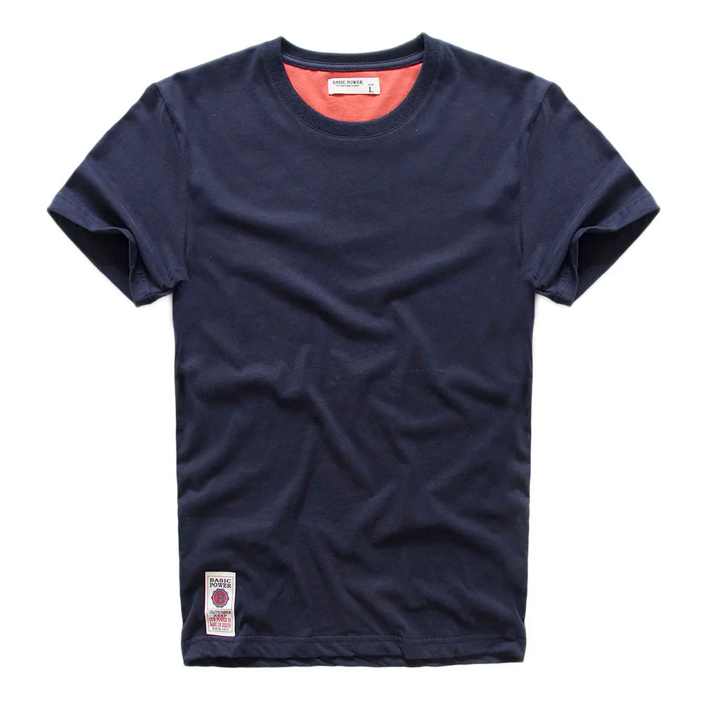 New Solid T-Shirt Mens Short Sleeve T-shirt Cotton Multi Pure Color Fancy Yarns Washing Tee Shirt for male V7S1T001