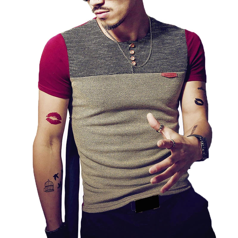 Summer Fashion Men's T Shirt Casual Patchwork Short Sleeve T Shirt Mens Clothing Trend Casual Slim Fit Hip-Hop Top Tees 5XL