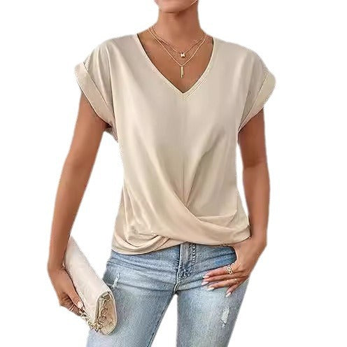 Casual Fashionable T-shirt Irregular Knot Top For Women