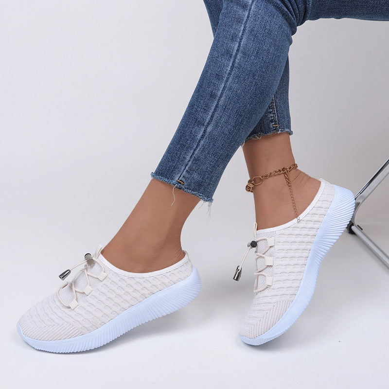 European And American Plus Size Flying Woven Low Heel Lace Up Pumps Women