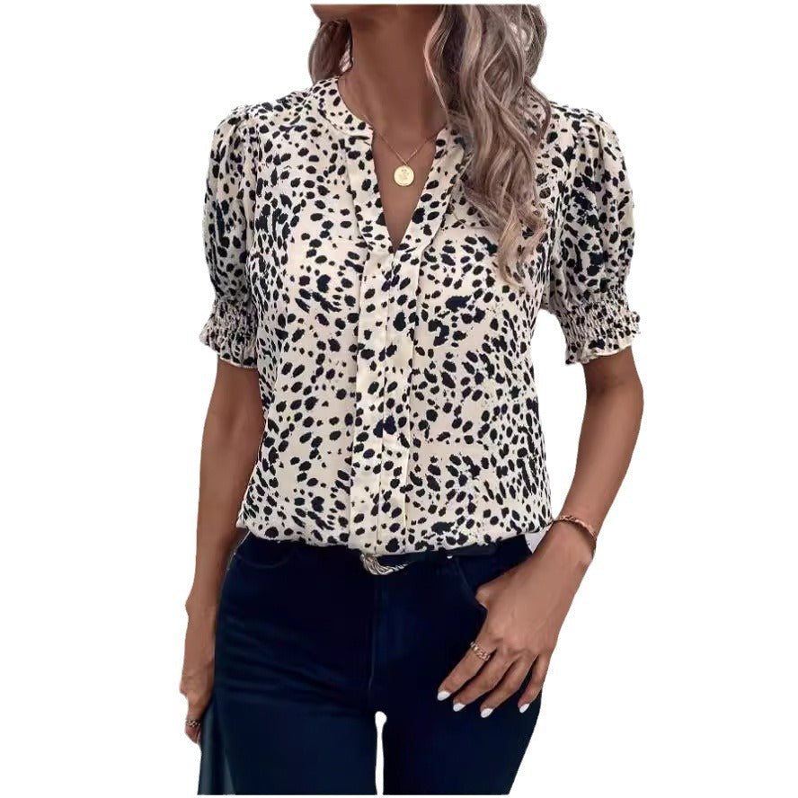 Women's V-neck Short-sleeved Shirt Printed