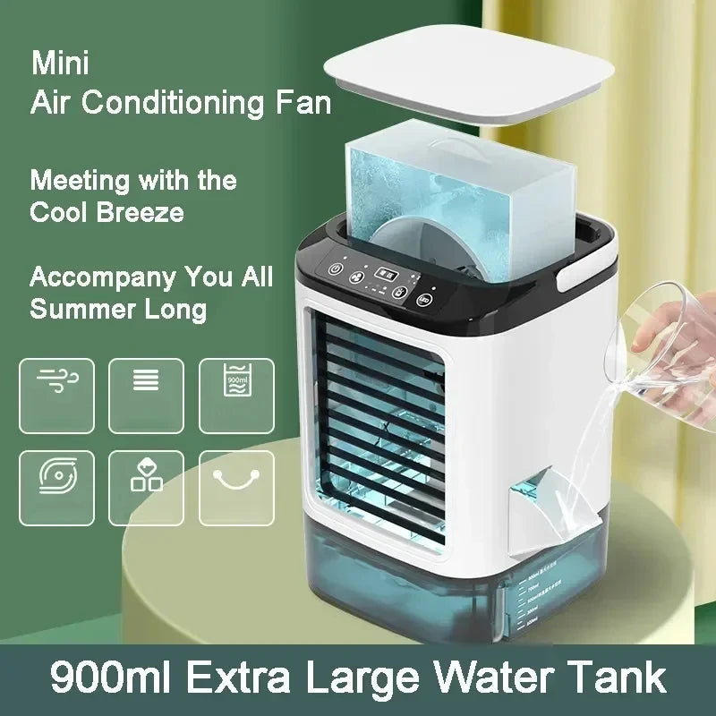 20 Celsius Air Conditioner Portable Fan Desktop Dual Spray Ultrasonic Atomization 3-Speed Mute Air Cooler Night Light Electric Fan for Home