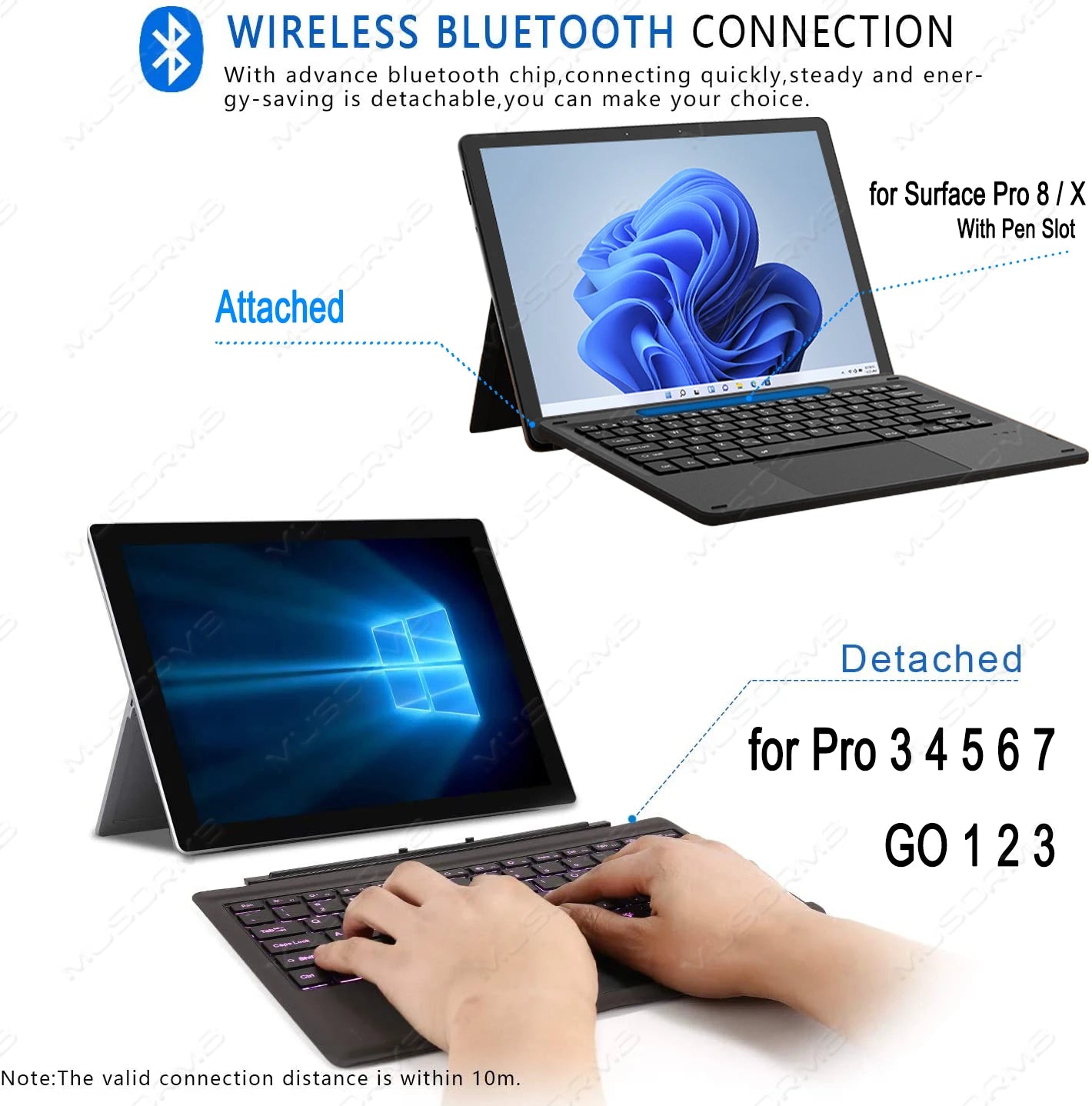 Backlit Keypad for Microsoft Surface Pro 3 4 5 6 7 8 9 X Go 1 2 3 Trackpad Wireless Magnetic Keyboard