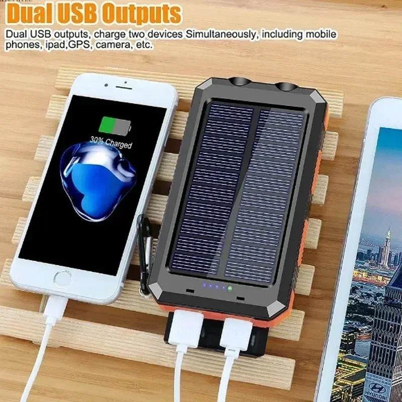 10000mAh-200000mAh Spare battery Solar Power Bank Outdoor Portable Charger Powerbank Waterproof Battery Dual USB Charging with LED Light