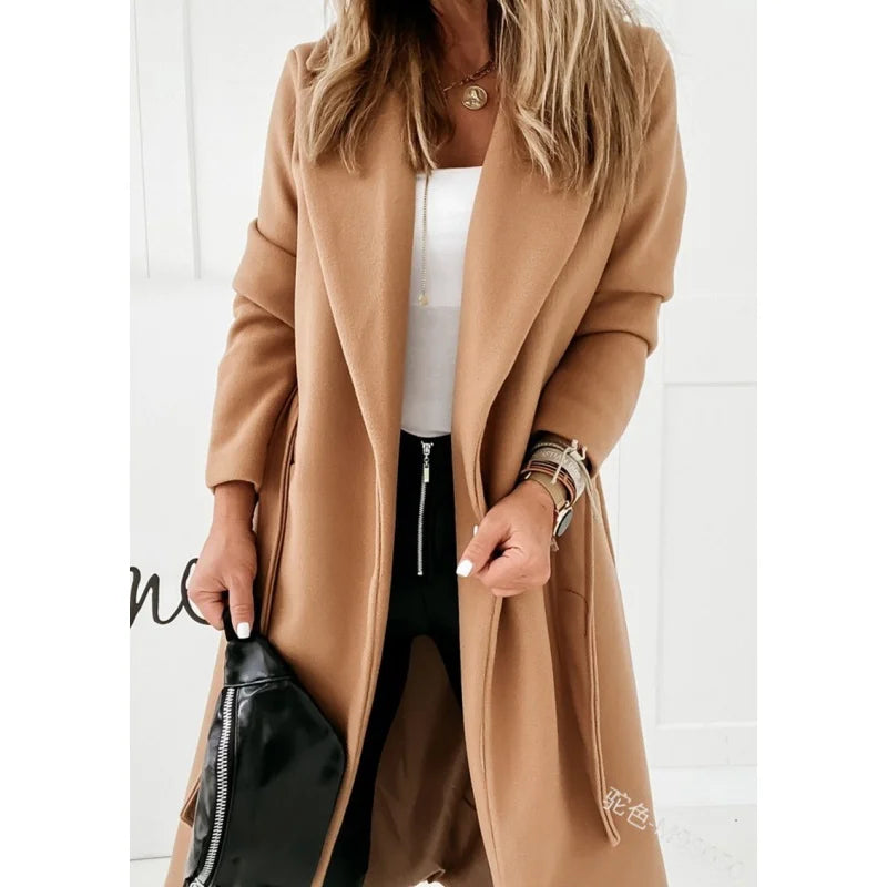 Women's Coat Streetwear Autumn Winter New in Woolen Cardigan Coats Outerwears Wool Blends Women's Jacket Trench