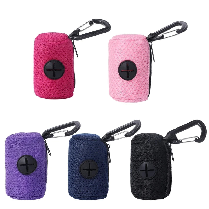 Practical Dog Poop Bag Dispenser Pet Waste Bag Holder MeshFabric Poop Bag Dispenser for Dogs Walking Outdoor Dog Supply