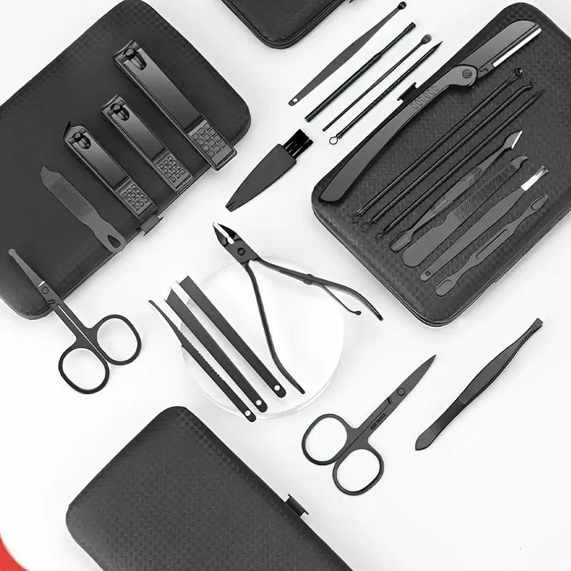 7/12/24pcs Black Nail Clippers Kit, Ultra Sharp Sturdy Fingernail Cutters, Professional Nail Clippers Pedicure Care Tools, Toena