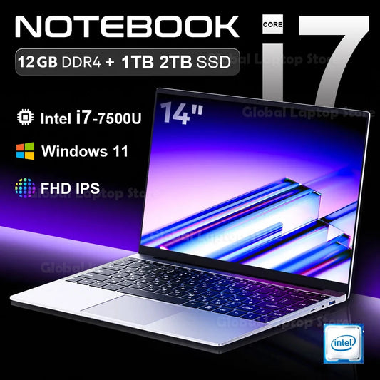 2024 Laptop Computer Windows 11 Notebook 14.1" Intel Core i7 7500U 12GB DDR4 512GB 1TB SSD 1920*1080P Office Study PC computer