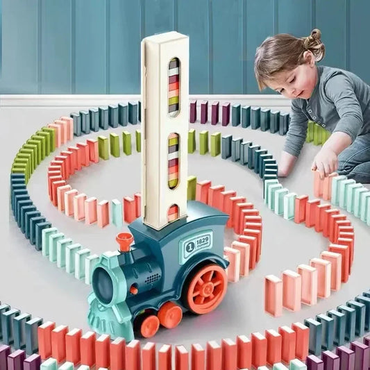 Domino Train Children Toy Automatic Laying Dominoes Floor Toy with Sound Light Electric Toy Game Baby Interaction Toy for Kid