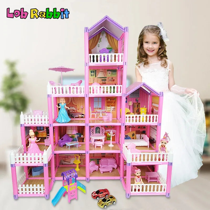 Girls Roombox DIY Dollhouse Accessories Furniture Kit Princess Dream Castle Villa Assemble Doll House Kid Pretend Play Toys Gift