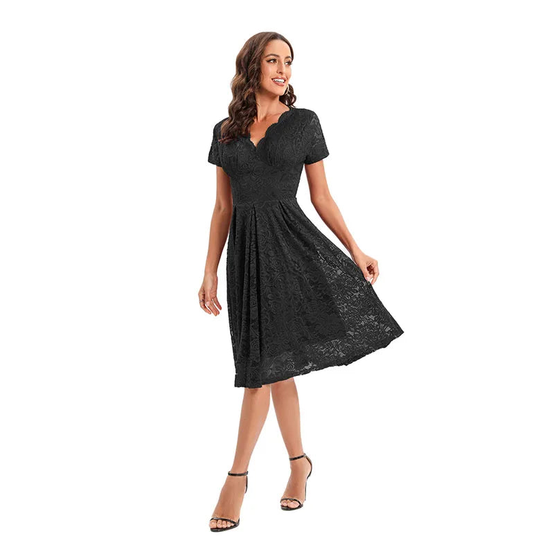 NEW SHORT 2024 LACE COCKTAIL DRESSES DONGCMY ELEGANT V-NECK NAVY BLUE LUXURY PARTY VESTIDOS FOR WOMEN