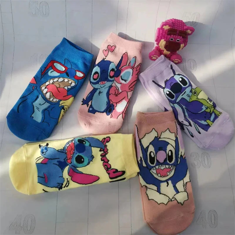 5 Pairs Stitch Socks Anime Disney Kawaii Lilo & Stitch Short Socks Men Women Cartoon Breathable Comfortable Chikdren Socks