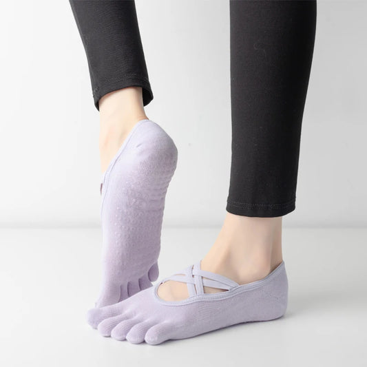 New Women Anti Slip Pilates Socks Five Toe Silicone Non-Slip Yoga Sock Bandage Ballet Dance Ladies Fitness Sports Cotton Sock