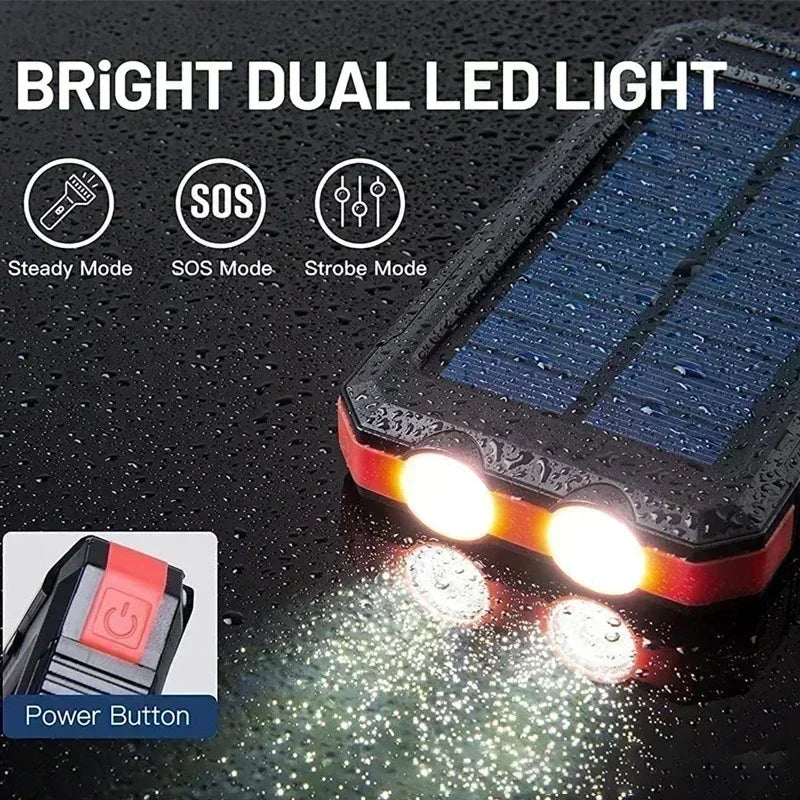 10000mAh-200000mAh Spare battery Solar Power Bank Outdoor Portable Charger Powerbank Waterproof Battery Dual USB Charging with LED Light