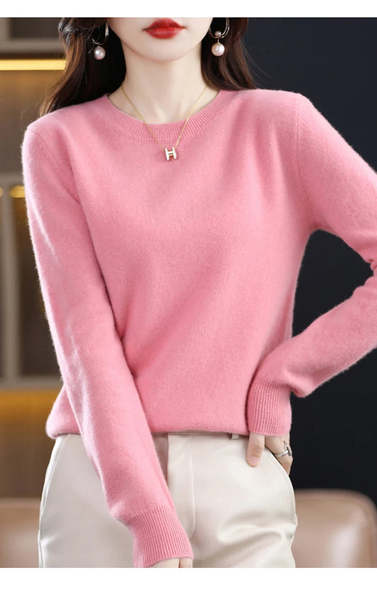 Autumn and winter new cashmere sweater 100% pure wool ladies O-neck knit pullover fashion loose warm bottoming shirt top