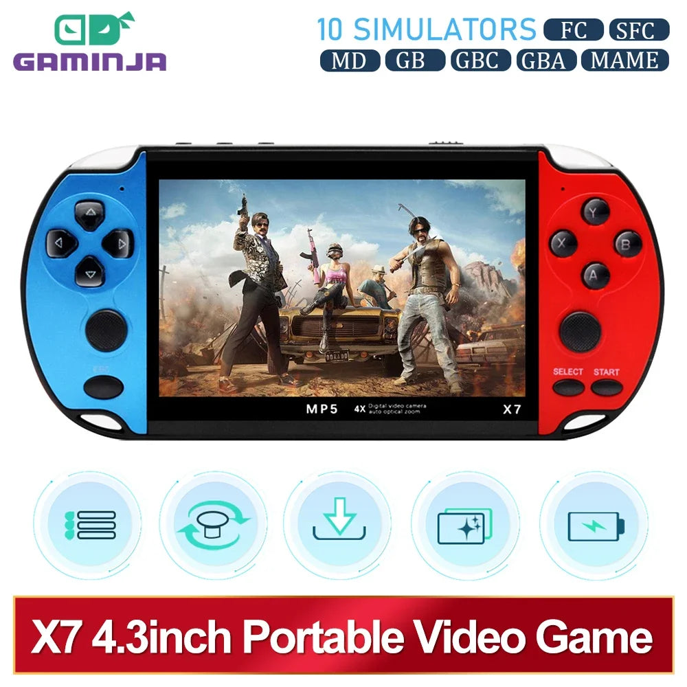 GAMINJA X7 4.3inch Handheld Game Console IPS Screen Video Game Player HD Game Console Built-in 10000 Games For GBA GBC NES GBC