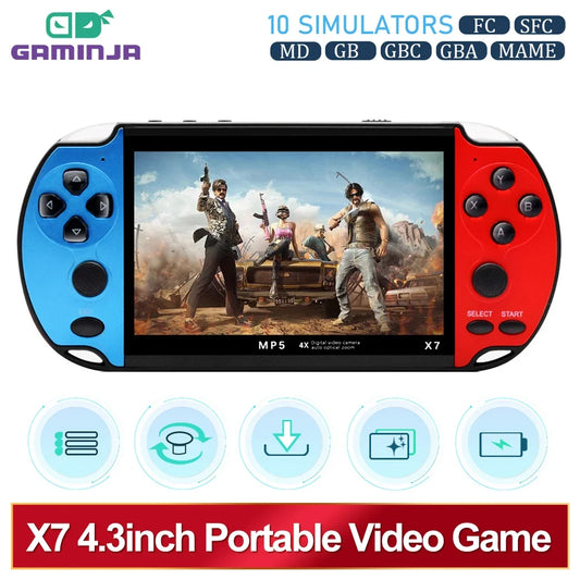 GAMINJA X7 4.3inch Handheld Game Console IPS Screen Video Game Player HD Game Console Built-in 10000 Games For GBA GBC NES GBC