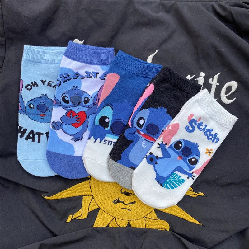 5 Pairs Stitch Socks Anime Disney Kawaii Lilo & Stitch Short Socks Men Women Cartoon Breathable Comfortable Chikdren Socks