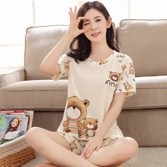 Women Sleepwear Lovely Home Suits Pyjama Short Sleeve Pajamas Set 2024 Women Pajamas Comfortable Girl Spring And Summer Pijamas