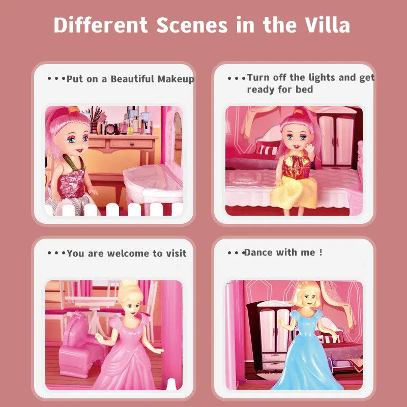 Girls Roombox DIY Dollhouse Accessories Furniture Kit Princess Dream Castle Villa Assemble Doll House Kid Pretend Play Toys Gift