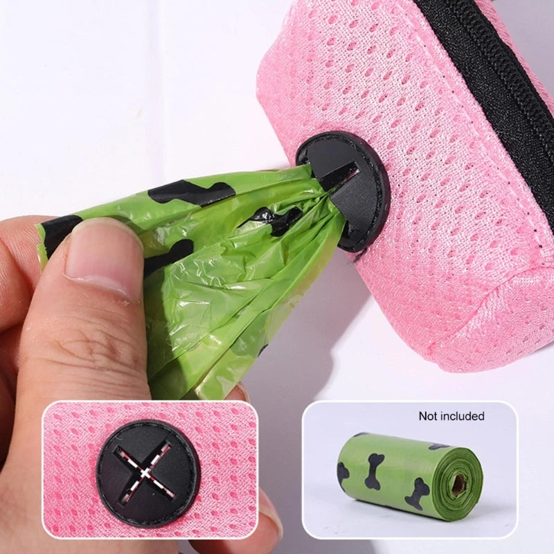 Practical Dog Poop Bag Dispenser Pet Waste Bag Holder MeshFabric Poop Bag Dispenser for Dogs Walking Outdoor Dog Supply