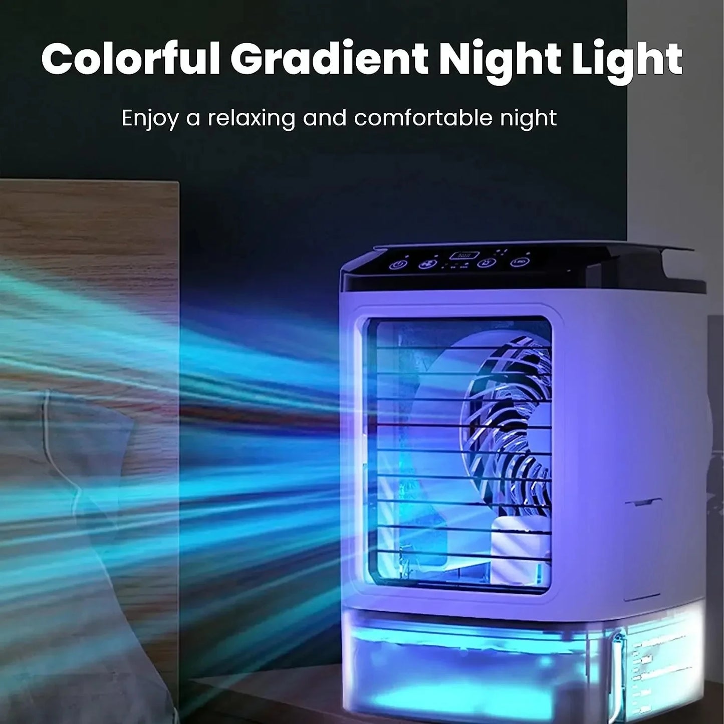 20 Celsius Air Conditioner Portable Fan Desktop Dual Spray Ultrasonic Atomization 3-Speed Mute Air Cooler Night Light Electric Fan for Home