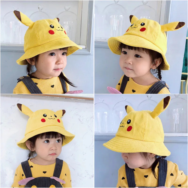 Pikachu Bucket Hat Sun Hat Anime Wide Brim Cute Cartoon Bucket Fisherman Beach Outdoor Baseball Hat Cap for Adult Kids Gift