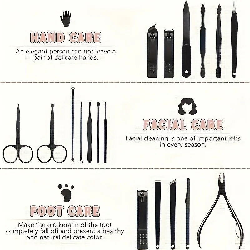 7/12/24pcs Black Nail Clippers Kit, Ultra Sharp Sturdy Fingernail Cutters, Professional Nail Clippers Pedicure Care Tools, Toena