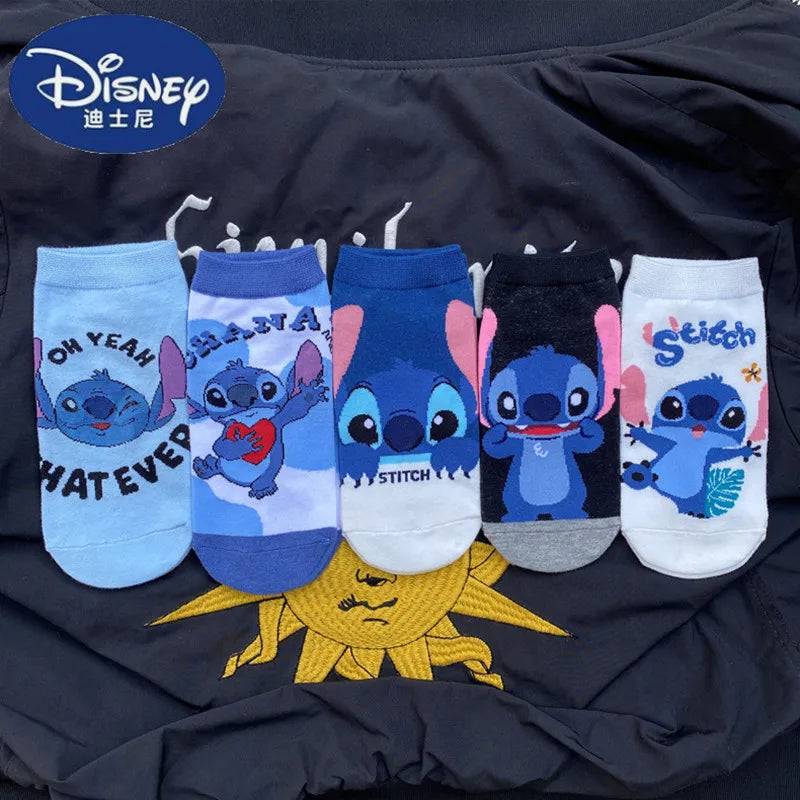5 Pairs Stitch Socks Anime Disney Kawaii Lilo & Stitch Short Socks Men Women Cartoon Breathable Comfortable Chikdren Socks