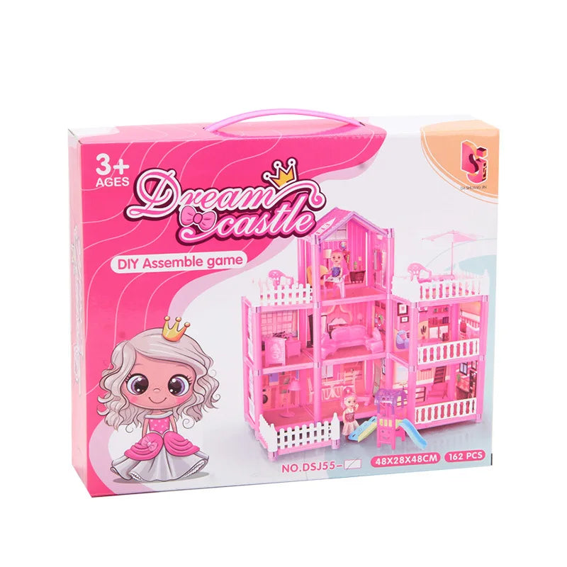 Girls Roombox DIY Dollhouse Accessories Furniture Kit Princess Dream Castle Villa Assemble Doll House Kid Pretend Play Toys Gift